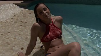 Hot wet babe fishnet bikini