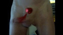 My hip slappin' shaved b. smooth Cock play with a red tasseled nipple pasty!