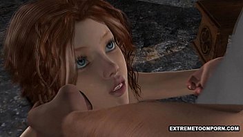 3D Brunette Sucking on a Cock and Getting Fucked