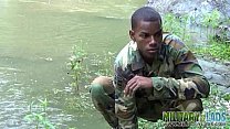 Cock-strong twink soldier by the river