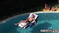 Four hot jocks wild outdoor bareback orgy by the poolside