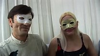 Blondie in mask sucking a cock