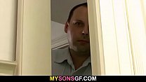 Horny old step dad tricks his son's girl into sex