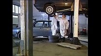 High class woman screwed by mechanics in garage