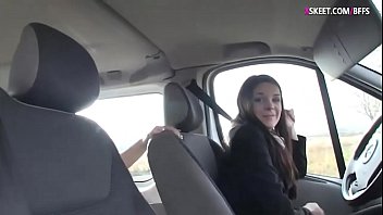Two teen sluts get pounded inside a van