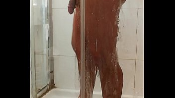 Cock caught in the shower doesn't know what is being recorded