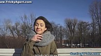 Casting babe facialized after sucking