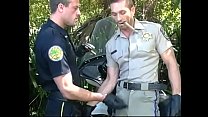 Two ass licking gay cops give head and bang ass before jizzing their cum loads