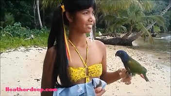 HD Ameteur Tiny Thai Teen Heather Deep day at the beach gives deepthroat Throatpie Swallow new