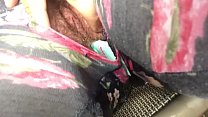Ripped hole reveals a pissing and squirting little pussy