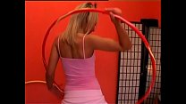 Playful hoola hoop girl Sandy Silver gets her sweet cunt licked then nailed on the sofa