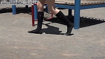Socks fetish　A woman walking in a sandbox with socks
