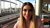 Slim babe Katrin Tequila blows horny tourist's veiny monster cock