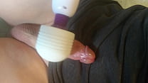 Big white cock, oil and wand