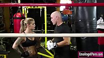 Sexy ink boxer babe fucked by coach cock