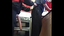 bisexual guy films himself getting his ass pegged with a large dildo by masked girlfriend in the kitchen