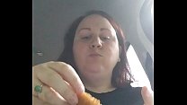 Chubby bbw eats in car while getting hit on by stranger