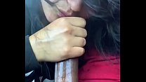 Latina sucking dick in the front seat while her friend records