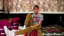 Young blond Connor Levi interviewed before wanking big cock