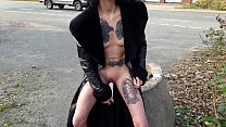 whore pisses and masturbates on public street
