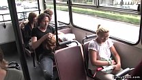 Chestnut babe fucking in public bus