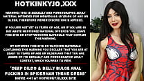 Deep dildo and belly bulge anal fucking in spiderman theme dress Hotkinkyjo