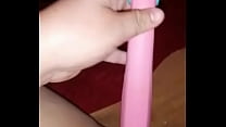 My whore puts the hair straightener in her pussy