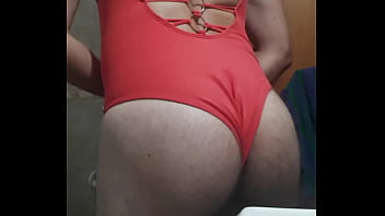 I try on my lady's one-piece mesh