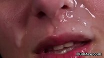 Frisky idol gets cumshot on her face swallowing all the jizz
