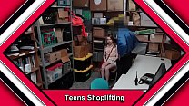 Cute shoplifter has to swallow the slobbery officer's cock