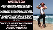 Anal pirate Sindy Rose ruin her ass with huge dildo on the beach