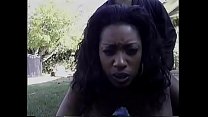 Hot black babe with nice tits Chyna Dahl strips then suck on a large black cock