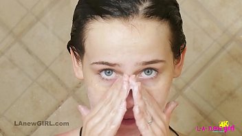 Perfect teen newcomer with hot body takes Shower in 4K 62 sec
