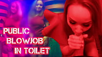 Sexy Slut Sensual Suck Big Dick and Cum Swallow In Nightclub Toilet After Hot Dance