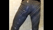 Lubed wet jeans hunk