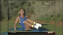 Jerkoff to Denise Austin in sky blue 2 piece with
