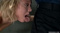 Suspended blonde deep throat fucked