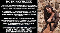 Hotkinkyjo deep dildo anal, belly bulge & prolapse in public