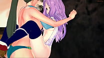 Florina a des relations sexuelles lesbiennes avec Lyn, chevauche son strapon. Fire Emblem Hentai.
