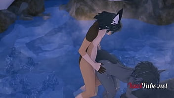 Furry Hentai Yaoi 3D- Fucks a Racon in a Onsen and cums in his ass - Animation Yiff Porn