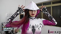 Sexy Spider Girl playing solo with a hot black dildo in her tight ass - FULL ON RED