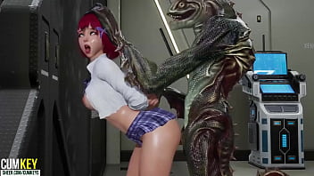 Sluty Girl se reproduce con Lizard Man | Porno 3D Hentai | Muñeca caída