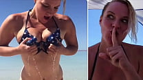 Shhh! Public Cum on Tits Blowjob on Crowded Beach