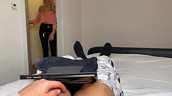 Step sister secretly watches brother wixxt and then catches him