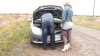 Public sex. Random passerby helped to repair car Frina and fucked her doggy style on auto hood. Whore. Slut. Outdoor. Outside. In public. Casual sex sexy mommy Milf