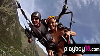 Badass blondies Bianca Diamond and Kitty stripping to try nude paragliding