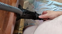 Thick sissy takes huge dildo