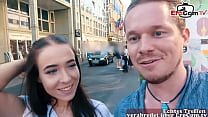 German Brunette Teen with small tits fuck at the first Date