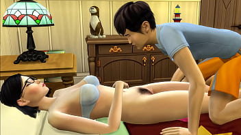 Японский пасынок нашел свою мачеху голой в постели после мастурбации и будучи девственником, ему было любопытно посмотреть, как выглядит ее киска, и предложил ей оральный секс, затем он продолжил