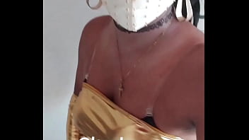 Indian crossdresser slut Lara D'Souza in Golden latex dress
